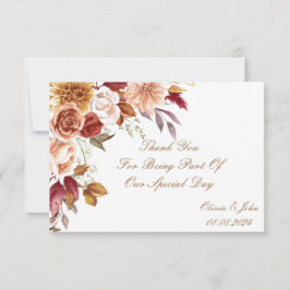 CARTÃO DE AGRADECIMENTO CHUVA DE NOIVA DE CORES ROMÂNTICAS DE OUTONO