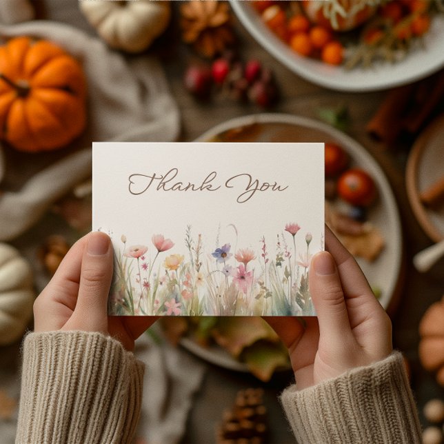 Cartão De Agradecimento Chuva de Noiva de Flores Silvestres de Aquarela (Watercolor Meadow Wildflowers Bridal Shower Thank You Card)