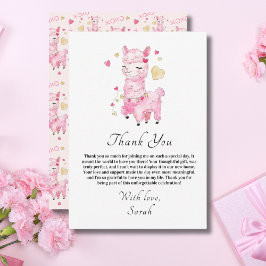 Cartão De Agradecimento Chuva de Noiva de Lhama Rosa em Aquarela