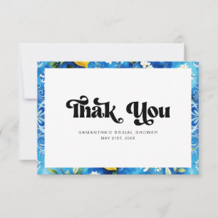 Cartão De Agradecimento Chuva de noiva de limão aquarela azul costeira ita