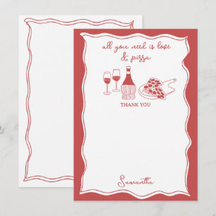 Cartão De Agradecimento Chuva de Noiva de Vinho de Pizza Italiana Desenhad