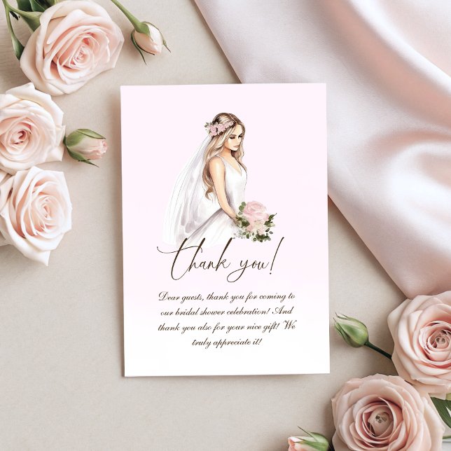 Cartão De Agradecimento Chuva de Noiva Elegante Rosa Suave para Noiva Futu (Elegant Tender Pink Bride-To-Be Bridal Shower Thank You Card)