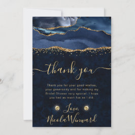 Cartão De Agradecimento Chuva de Noiva em Ágata Brilhante Azul e Dourado E