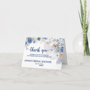 Cartão De Agradecimento Chuva de Noiva em Aquarela Azul Floral Elegante 