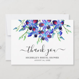 Cartão De Agradecimento Chuva de Noiva em Aquarela Azul Oceano Elegante de