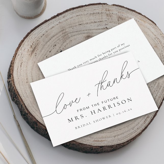 Cartão De Agradecimento Chuva de Noiva em Letra Elegante Moderna (Modern Elegant Script Bridal Shower Love & Thanks Card)