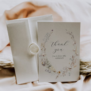 Cartão De Agradecimento Chuva de Noiva Flor Silvestre Boho Rústica Elegant