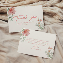 Cartão De Agradecimento Chuva de Noiva Floral Aquarela Rótulo Minimalista
