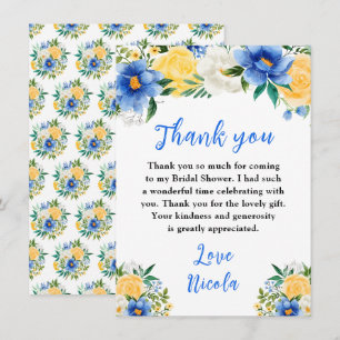 Cartão De Agradecimento Chuva de Noiva Floral Azul e Amarela