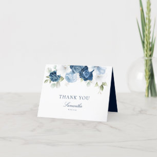 Cartão De Agradecimento Chuva de Noiva Floral Azul Poeirento em Aquarela