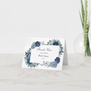 Cartão De Agradecimento Chuva de Noiva Floral Azul Poento e Azul Marinho