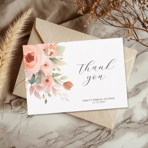 Cartão De Agradecimento Chuva de Noiva Floral Boho Pêssego