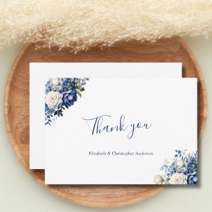 Cartão De Agradecimento Chuva de Noiva Floral Branco Azul