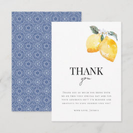 Cartão De Agradecimento Chuva de Noiva Floral de Limão e Azulejo Italiano 