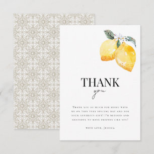 Cartão De Agradecimento Chuva de Noiva Floral de Limão e Azulejo Italiano