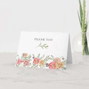 Cartão De Agradecimento Chuva de Noiva Floral em Aquarela Rosa Elegante