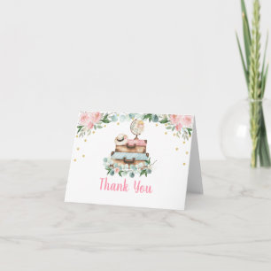 Cartão De Agradecimento Chuva de Noiva Floral em Dourado Rosa Viagem