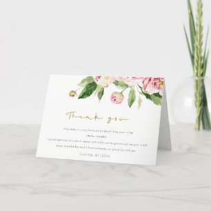 Cartão De Agradecimento Chuva de Noiva Floral Peônia Aquarela Rosa Suave