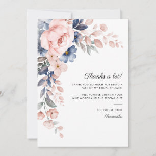 Cartão De Agradecimento Chuva de Noiva Floral Rosa Azul Script