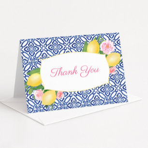 Cartão De Agradecimento Chuva de Noiva Floral Rosa Limão Azul Positano