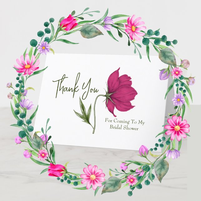 Cartão De Agradecimento Chuva de Noiva Floral Vermelha Elegante de Cosmos (Criador carregado)