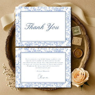 Cartão De Agradecimento Chuva de Noiva Floral Vintage Azul Francês