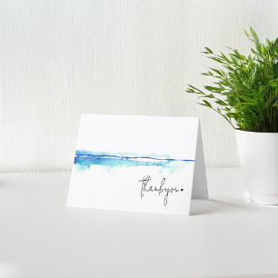 Cartão De Agradecimento Chuva de Noiva Minimalista Moderna em Aquarela Azu
