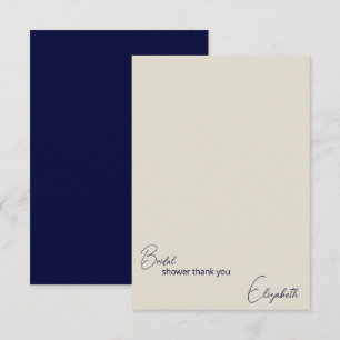 Cartão De Agradecimento Chuva de Noiva Personalizada Azul Marinho e Creme