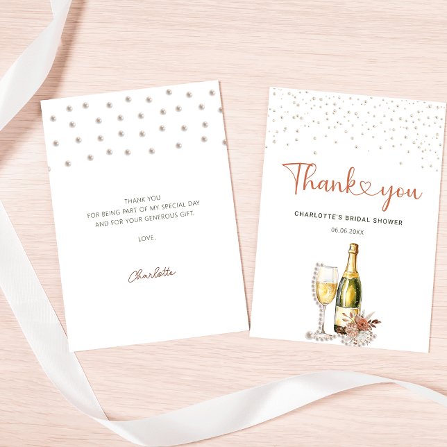 Cartão De Agradecimento Chuva de Pérolas e Prosecco para Noiva (Elegant Pearls and Prosecco Bridal Shower Thank You Card
)