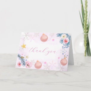 Cartão De Agradecimento Chuva de Pétalas Rosa Pastel Floral de Inverno Bab