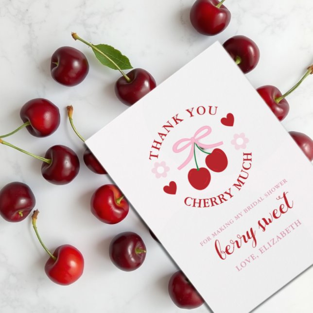Cartão De Agradecimento Chuva de Presentes de Noiva Cereja Doce (Criador carregado)