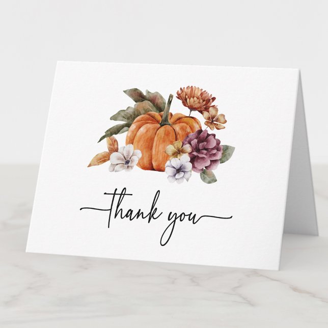 Cartão De Agradecimento Chuva de Presentes de Noiva de Outono Agradeciment (Elegant Watercolor Fall Bridal Shower Thank You Card by Painted Paperie
)