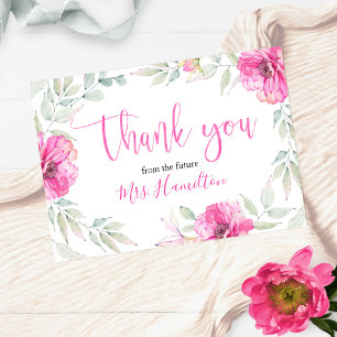 Cartão De Agradecimento Chuva de Presentes de Noiva Obrigada Rosa Botânico