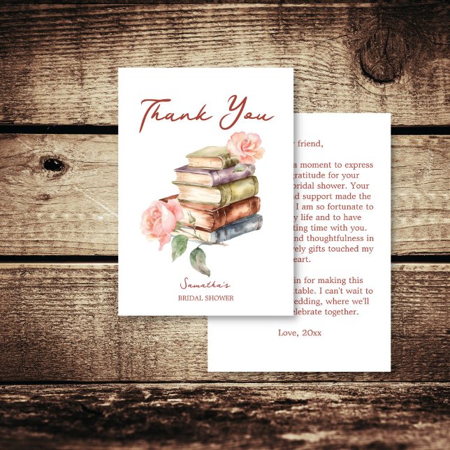 Cartão De Agradecimento Chuva de presentes do novo capítulo do livro de hi (Story book new chapter books themed bridal shower thank you card)