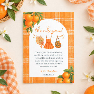 Cartão De Agradecimento Chuva de Roupas Laranja Little Cutie Baby Shower