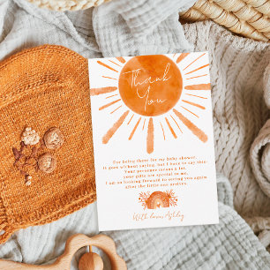 Cartão De Agradecimento Chuva de sol arco-íris boho laranja baby shower