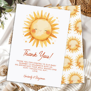 Cartão De Agradecimento Chuva de Sol Baby Shower Boho Fofo Gênero Neutro S