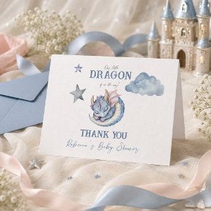Cartão De Agradecimento Chuva de Sonhos Azul Conto de Fadas Dragão Baby Sh
