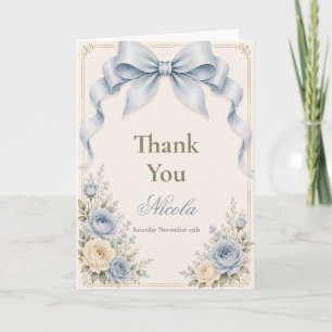 Cartão De Agradecimento Chuva Floral Azul Coquette Bebê Chã