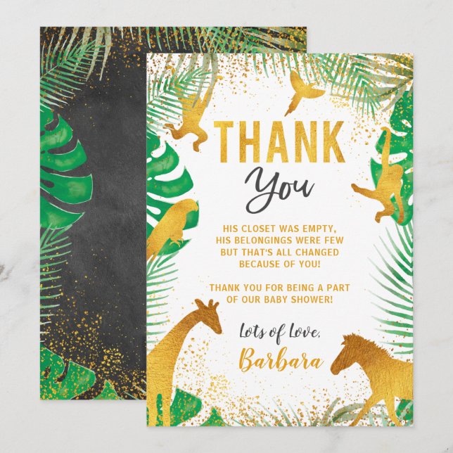 Cartão de Agradecimento Chuveiro de Bebê Animais d (Frente/Verso)