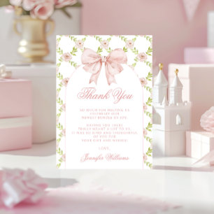 Cartão De Agradecimento Chuveiro de Bebê Menina Chic Floral Rosa Fofo