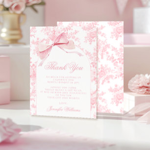 Cartão De Agradecimento Chuveiro de Bebê Menina Floral com Laço Rosa Franc