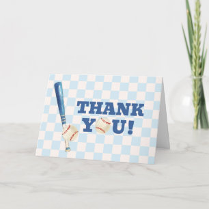 Cartão De Agradecimento Chuveiro de Bebê Menino de Beisebol Plaid Azul