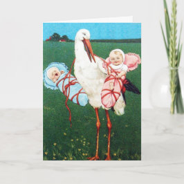 Cartão De Agradecimento CHUVEIRO DE GÊMEOS RECÉM-NASCIDOS, Rosa, Azul Turq