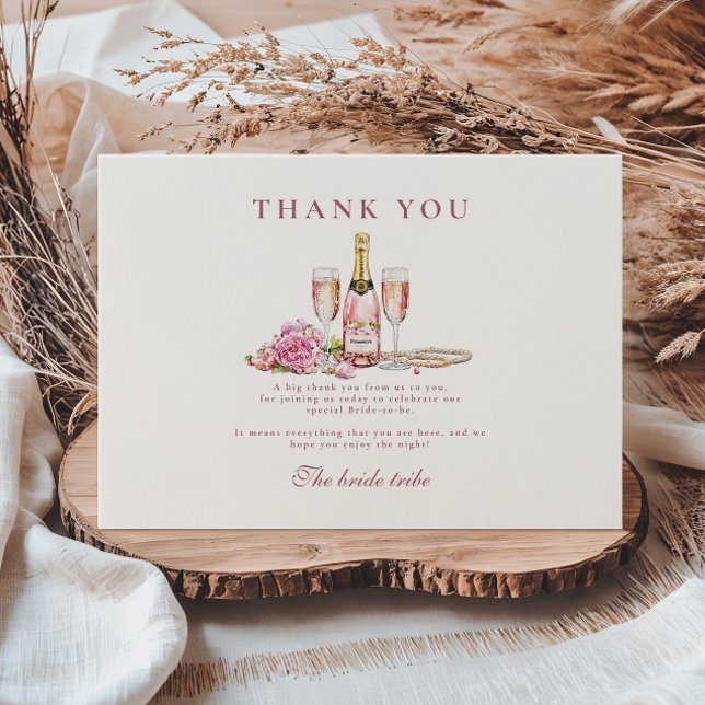 Cartão De Agradecimento Chuveiro de Noiva Blush Bubbly & Pérolas  (Criador carregado)