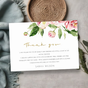 Cartão De Agradecimento Chuveiro de Noiva com Peônia Floral em Aquarela To