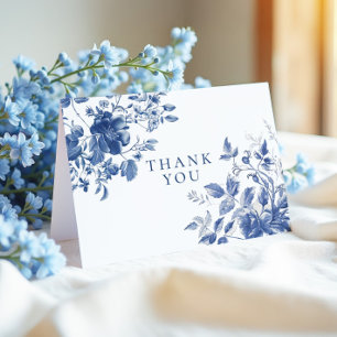 Cartão De Agradecimento Chuveiro de Noiva Elegante Toile Azul Chinoiserie