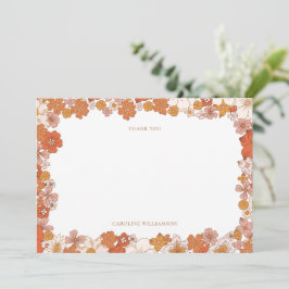 Cartão De Agradecimento Chuveiro de Noiva Floral Laranja Groovy Boho Perso