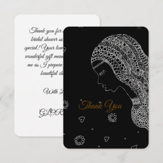 Cartão De Agradecimento Chuveiro de Noiva Preto e Branco Elegante Obrigado