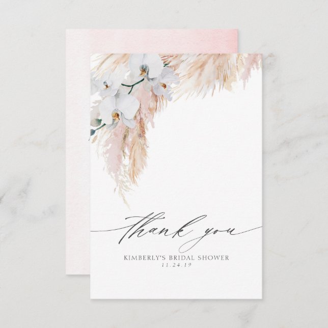 Cartão De Agradecimento Chuveiro Floral de Grama das Pampas Pequeno Obriga (Frente/Verso)